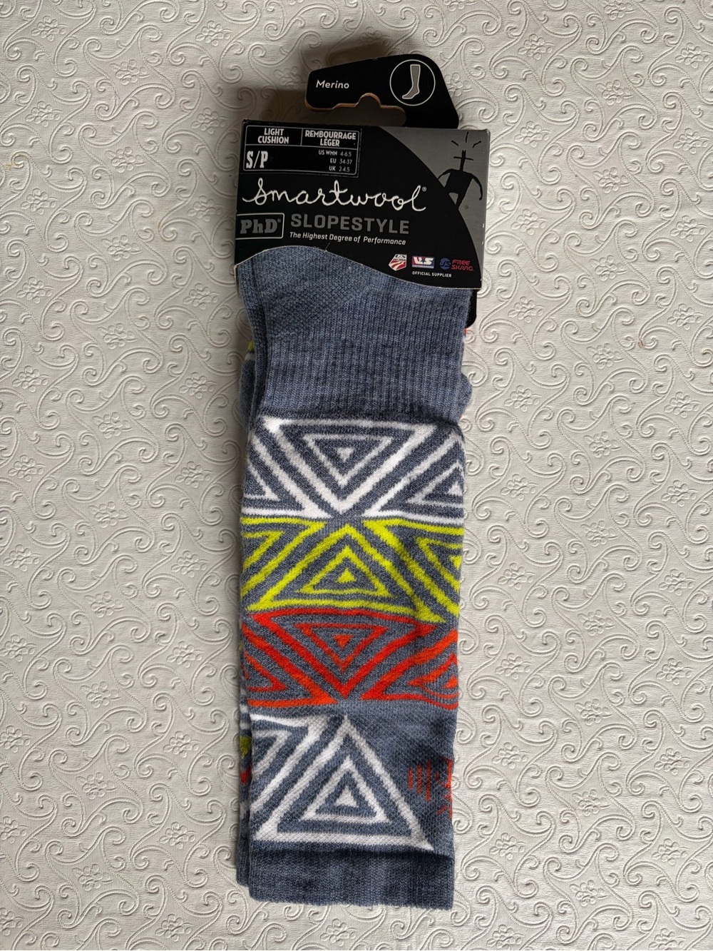 Smartwool Womens PhD Slopestyle Ski/Snow Wool Socks Gray, Yellow, Orange, White